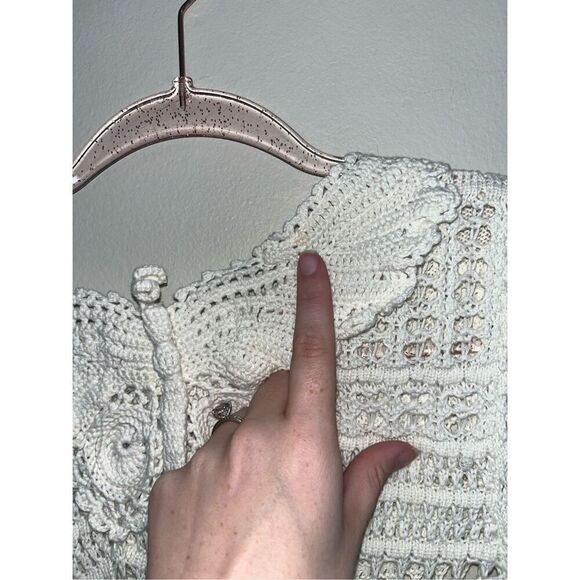 Knitted & Knotted Anthropologie Crochet Butterfly Short sleeve Cardigan M - Picture 5 of 5
